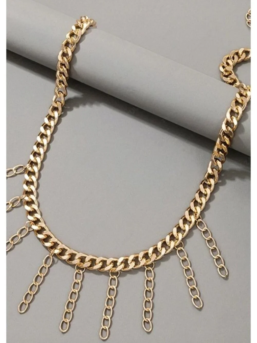 Gold Chain Waist Belt With Dangling Links - Adjustable